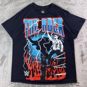 WWE The Rock T-Shirt Men’s Large Black Wrestling Graphic Tee 2023